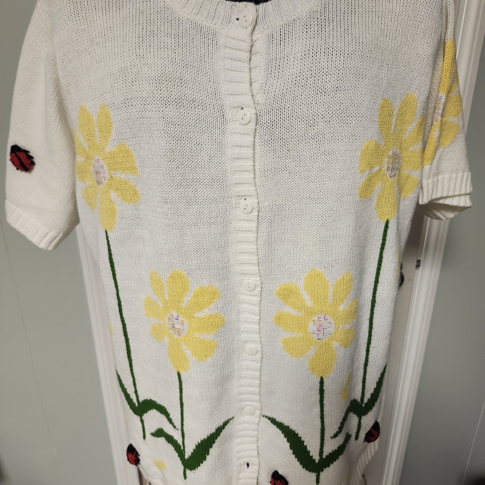 Quacker Factory White and Yellow Floral Cardigan